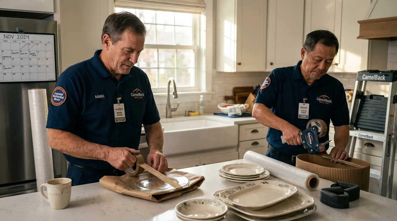 Professional crew packing kitchen dishware in Hayti, SD